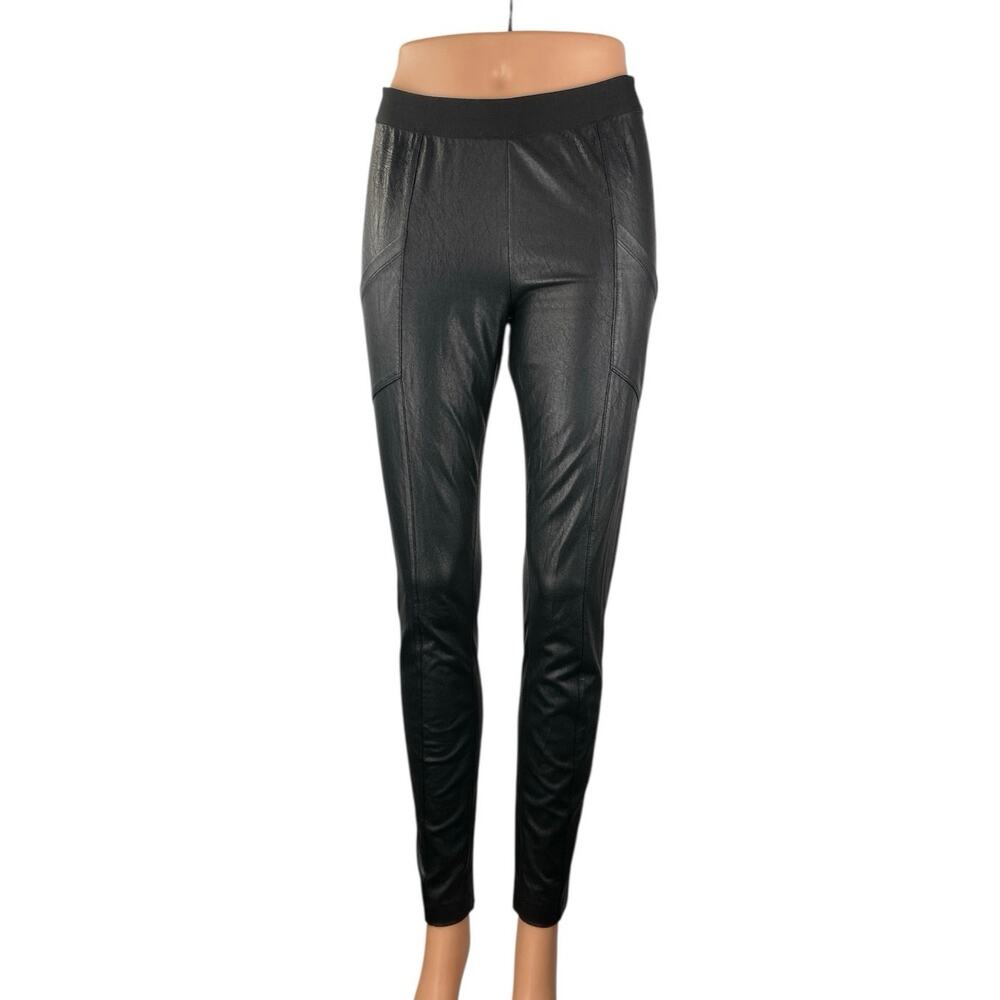 BCBGMaxazria Black Faux Leather Vegan Mid Rise Pocket Leggings Pants Size XS